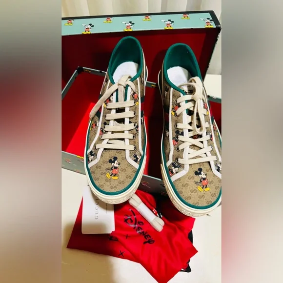 Gucci Disney Mickey Tennis 1977 GG Print Men’s Sneakers Size 9+US / UK 8.5